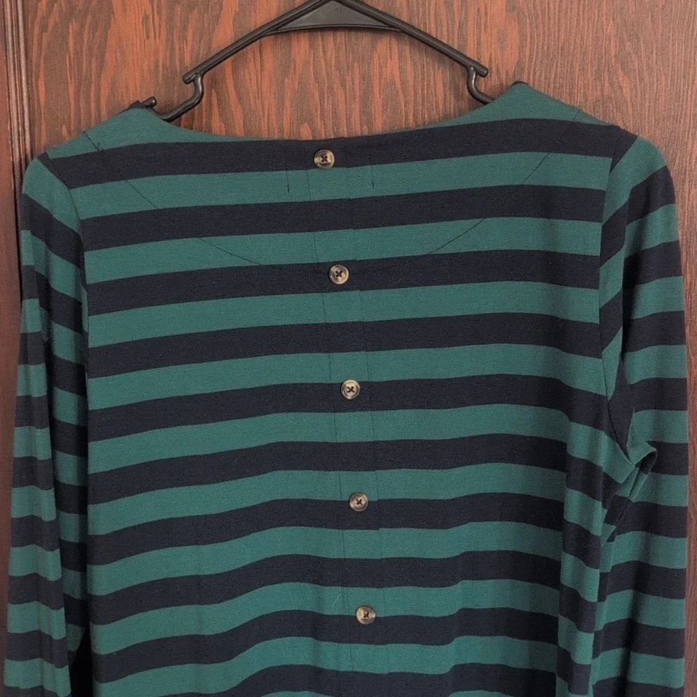 Duffield Lane Green And Navy Stripe Button Back Long Sleeve Shirt Dress Size Sm - Picture 6 of 7
